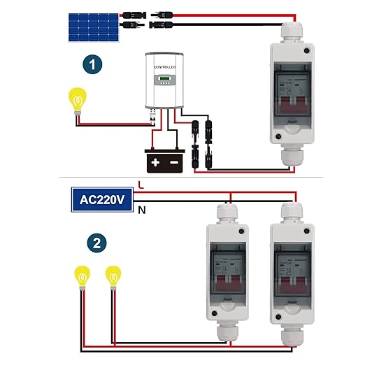 Solar Disconnect Switch, 16A/20A/32A/40A/63A 500V PV DC Isolator, IP65 Miniature Circuit Breaker with Transparent Cover for Solar Panel, RV, Off Grid Solar Power System (16A)