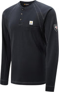 FR Shirts for Men Light Weight Flame Resistant Henley Shirts Long Sleeve Shirts HRC2/CAT2 6.5oz 100% Cotton