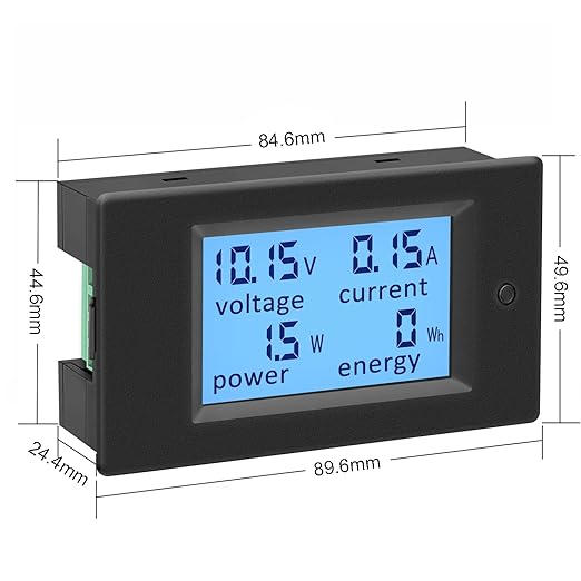 KETOTEK Amp Volt Watt Kwh Meter Tester Panel Digital 4 in 1 Ammeter Voltmeter Multimeter 12V DC 6.5-100V 20A, Voltage Current Power Energy Usage Monitor LCD Display Car Motorbike Solar