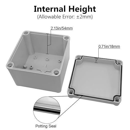LeMotech Junction Box IP67 Waterproof Dustproof ABS Plastic Project Box for Electrical Outdoor Enclosure Gray 4.9 x 4.9 x 3 inch (125 x 125 x 75 mm)