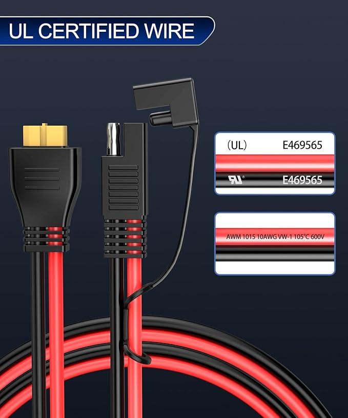 ELECTOP 10AWG SAE to XT60 Connector Extension Cable, SAE Plug XT60 Female Adapter Charger Solar Panel Cable Connector Kit for Solar Generator Portable Power Station with Polarity Reverse Adapter