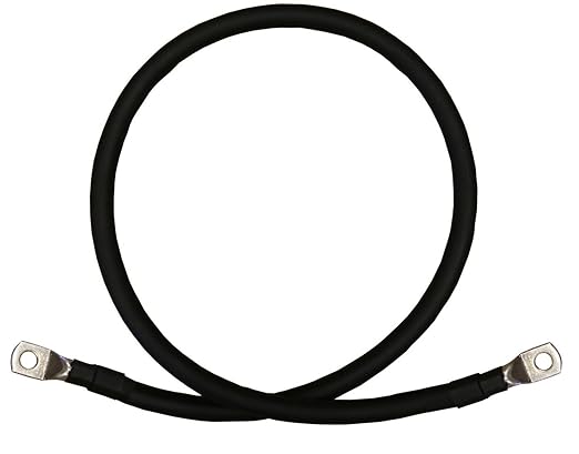 1/0 AWG 1/0 Gauge Single Black 4 feet w/ 5/16" Lugs Pure Copper Battery Inverter Cables for Solar, RV, Auto, Marine Car, Boat