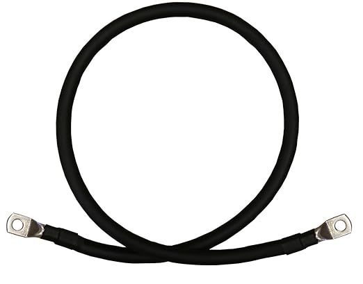 8 AWG 8 Gauge Single Black 2 feet w/ 5/16" + 3/8" Lugs Pure Copper Battery Inverter Cables for Solar, RV, Auto, Marine Car, Boat
