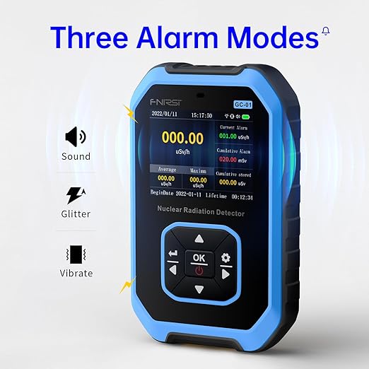 FNIRSI GC-01 Geiger Counter Nuclear Radiation Detector, Radiation Dosimeter with LCD Display, Portable Handheld Beta Gamma X-ray Rechargeable Radiation Monitor Meter, 5 Dosage Units, 0.0μSv-500mSv