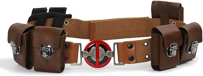 Adult Men Wade Costume Belt with Pouches Bag Brown Leather Adjustable Waist Belts Halloween Cosplay Props (Large)