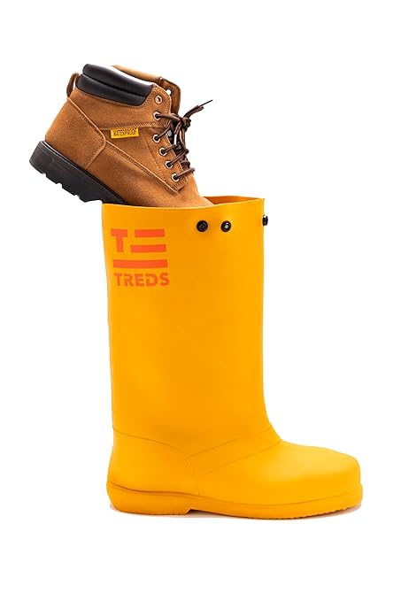 TREDS Rubber Concrete Boot, Pull-On Overboot for Construction, Mud & Snow, Size XL (14-16), 17" Ht, Yellow