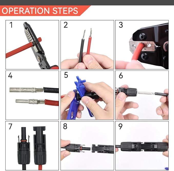 HKS Solar PV Cable Crimping Tool for Solar Connectors, AWG14-10 (2.5/4/6mm²) - 7 Inch Small Piler