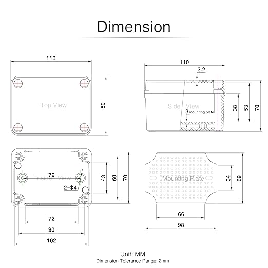 QILIPSU Junction Box with Mounting Plate 110x80x70mm, ABS Plastic DIY Electrical Project Case IP67 Waterproof Dustproof Enclosure Grey (4.3"x3.1"x2.8")