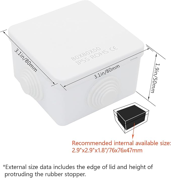 LeMotech Junction Box, ABS Plastic IP55 Water Resistant and Dustproof, Universal Electrical Enclosure, Outdoor and Indoor Project Box, 3.1" x 3.1" x 1.9", White