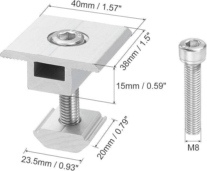 uxcell 12Pcs Solar Panel Middle Clamp, 30mm Aluminum Solar Panel Center Clamps PV Solar Rail Mounting System Install Hardware, Silver
