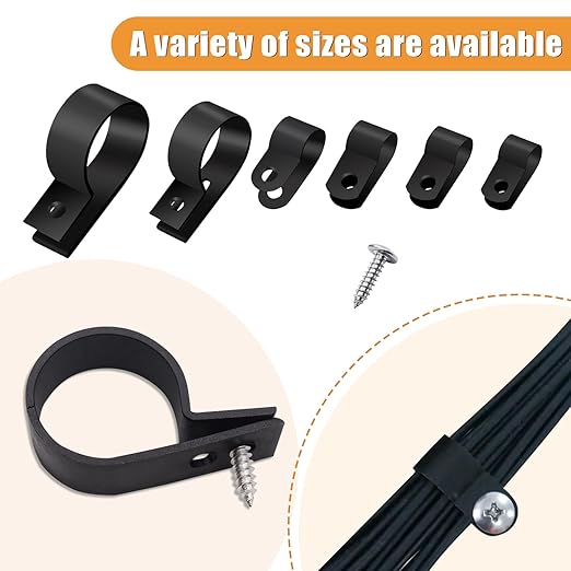mankk 306PCS Cable Clips Wire Clips Assortment Kit Nylon Plastic R-Type Cable Clamps Wire Mounting Clips 6 Sizes 3/16'' 1/4'' 3/8'' 1/2'' 3/4'' 1'' with Screws for Cable Management