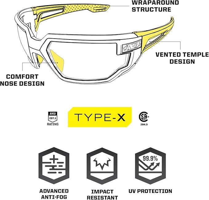 Mechanix Wear: Vision Type-X Safety Glasses with Advanced Anti Fog, Scratch Resistant, Black Frame, Protective Eyewear, Lightweight Glasses, Ventilated Temples, For Outdoor Use (Blue Mirror Lens)