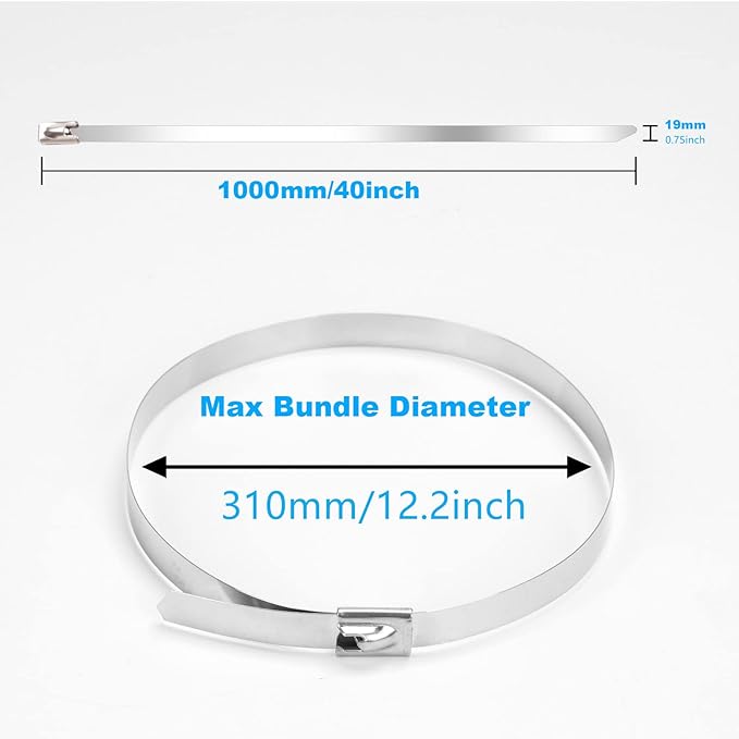 Metal Zip Ties Heavy Duty Outdoor, 40 Inch 880 Lb Wide Stainless Steel Zip Ties Self-locking Metal Cable Ties Suitable for Exhaust Wrap, Fence, Farms, Pipes, Cables, as well as Outdoor binding 20PCS