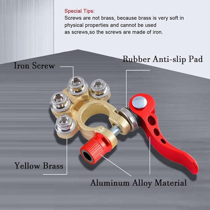 2PCS Car Battery Terminal Connectors, Battery Clamp, 4 Way Quick Release Disconnect Car Battery Terminal for SAE/JIS Type A Posts, Positive Negative Battery Cable Ends Fit Most Cars Van Truck