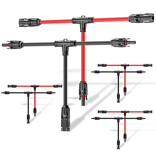 4 Pair Solar Connectors for 2 Solar Panels,Tool-Free Solar Panels Connectors 10awg, Waterproof Solar Panel Splitter, 1 to 2 T Branch Parallel Adapter for Solar Cable Extension