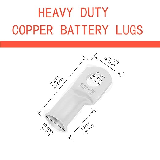 25Pcs 1/0 AWG 3/8"(M10) Stud Tinned Copper Ring Terminals Battery Cable Ends Wire Lugs 1/0 Gauge Battery Cable Lugs Heavy Duty Cable Lugs Pure Copper Eyelets Tubular Ring Terminal Connectors