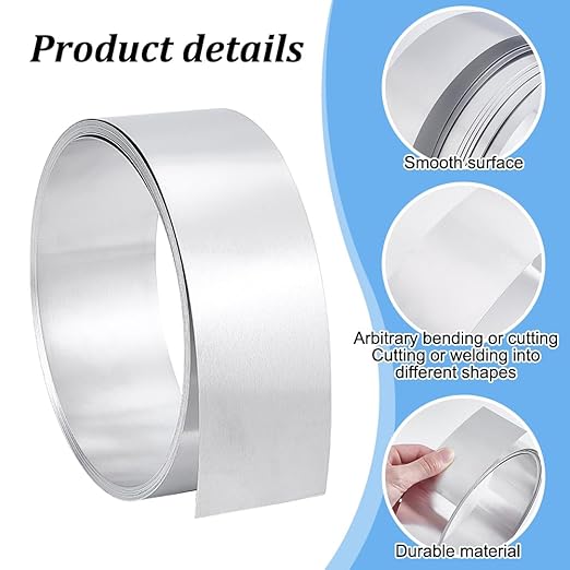 PH PandaHall 196" x 2" Aluminum Flashing, 0.4mm Sheet Flashing Metal Foil Roll Sheet Strip Aluminum Roof Panels Foil Strips Flat Wire for DIY Craft Sealing Door Window Repair Garden