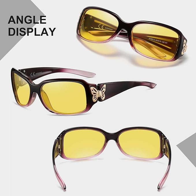 HAOLOTA Night Vision Driving Glasses Women Anti Glare Polarized, Wrap Around Nighttime Safety Glasses UV Protection