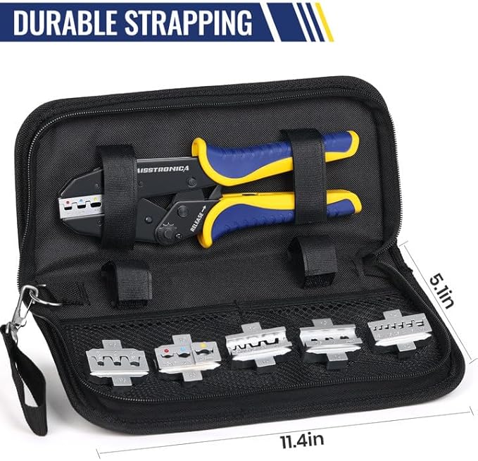 haisstronica 6 in 1 Crimping Tool Kit, Professional Ratchet Wire Crimper with 6 PCS Interchangeable Dies for Heat Shrink, Non-Insulated,Ferrule,Open Barrel,Insulated Connectors, Men Tool Gifts
