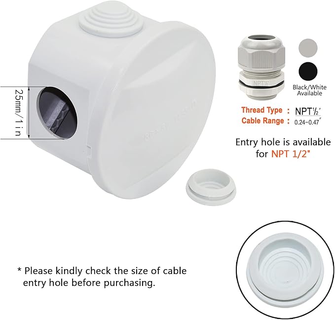 LeMotech Junction Box, ABS Plastic IP55 Water Resistant and Dustproof, Universal Electrical Enclosure, Outdoor and Indoor Project Box D3.1 x H2.4 inch (D80 x H60 mm) (Pack of 2)