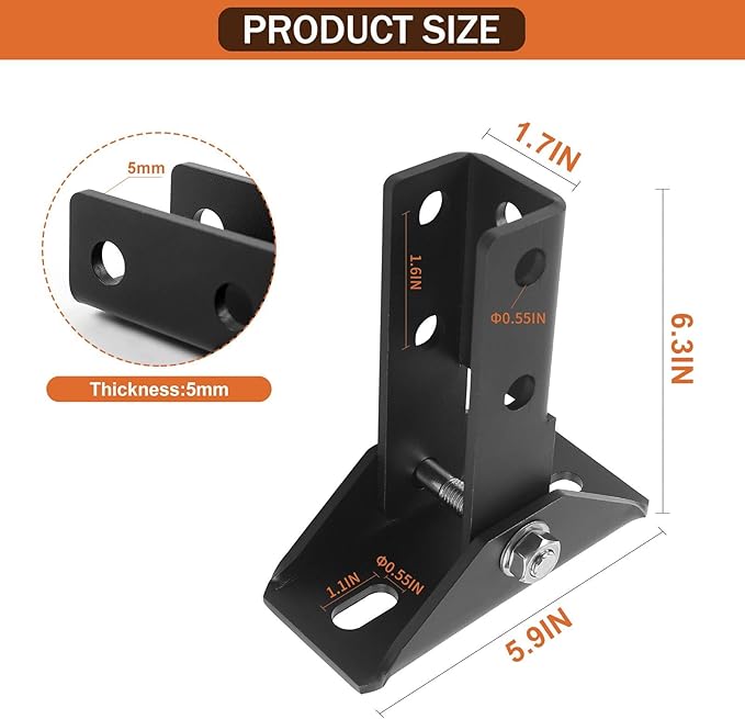 2 Pcs Adjustable Brace Fitting,180 Degree Turn Joint Connector Bracket,Solar Panel Bracket, Fits for 1-5/8" Post Channel，0.2" Thick