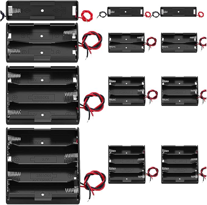 12Pack 18650 Battery Holder Bundle with Wires,3x1 18650 Battery Holder 3.7V,3x2 18650 Battery Holder 7.4V,3x3 18650 Battery Holder 11.1V,3x4 18650 Battery Holder 14.8V,with Leads,for DIY