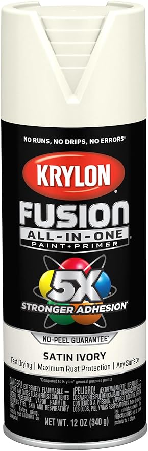 Krylon Fusion All-In-One Adhesive Spray Paint for Indoor/Outdoor Use, 12 oz, Ivory