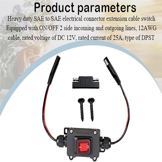 12V Inline Toggle Power Switch, 12AWG on/Off Switch SAE to SAE Cable, IP67 Quick Connect/Disconnect Red Light Button, Suitable for Motorcycle, Solar Panel, RV, Camping Trailer on/Off Connection