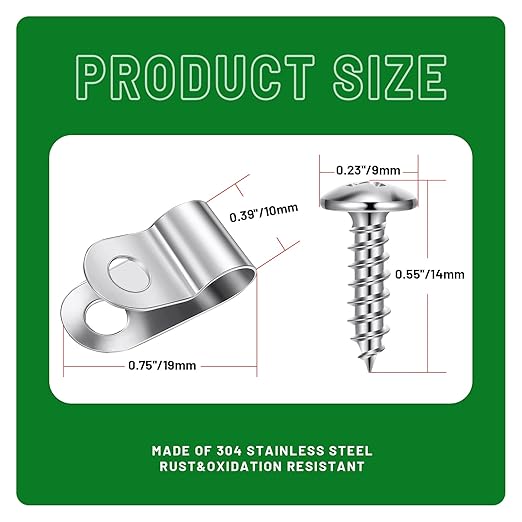 Fence Wire Clamps Agricultural Fencing Mounting Clips, Stainless Steel Wire Clips with Screws for Welded Wire to Wood, Metal or Vinyl Fence (200)