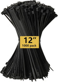 Zip Ties, Cable Ties, 1000Pcs 12Inch 48Lb Tensile Strength Black Premium Self-Locking Nylon Zip Ties For Home Office, Garden, Workshop Fences
