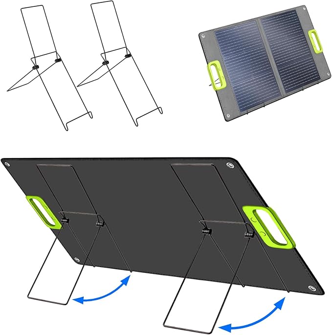 2 Pack Folding Solar Panel Stand, Portable Metal Stand Solar Panel Mount Brackets, Quick Angle Adjustable Rack for Solar Panels for RV, Camping, Balcony, Lightweight, No Installation Needed