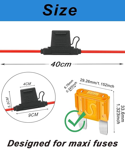2 Pack Inline Maxi Fuse Holder - 10 AWG 12V Automotive Blade Fuse Holders with 2 Pcs 40 AMP Maxi Fuses