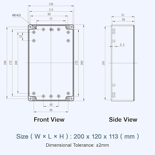 LeMotech Electrical Box Clear Cover Project Box IP65 Waterproof Junction Box ABS Plastic Case Universal Enclosure for Electronics, Black 7.8"x 4.7"x 4.4"(200x120x113mm)(Pack of 1)