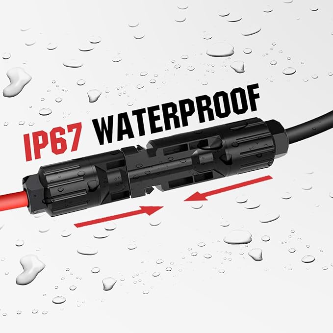 ECO-WORTHY 10FT 10AWG Solar Extension Cable 30A/1000V DC, IP67 Waterproof with Compatible Quick Connectors (Red+Black) for Solar Panels, Controllers, Off-Grid Systems