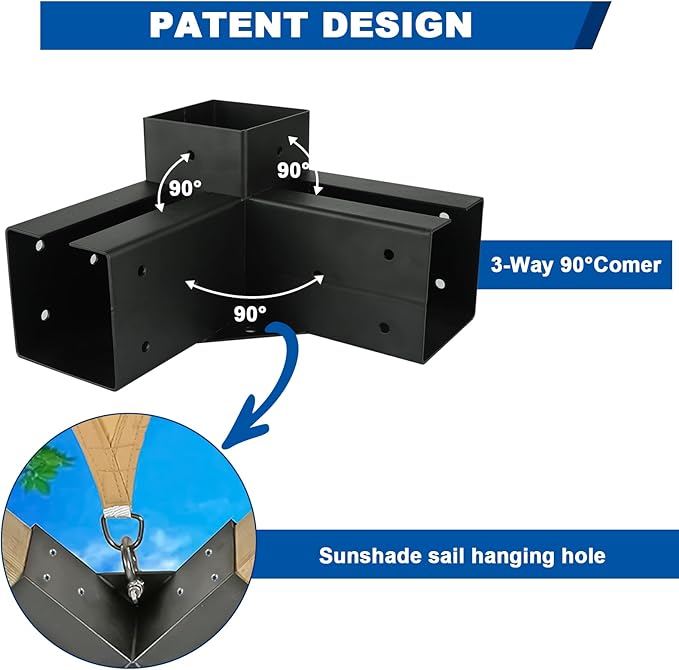 Pergola Gazebo Brackets Kit Nopwer - 3-Way Right Angle Corner Bracket for 4x4 Inch Wood Beams