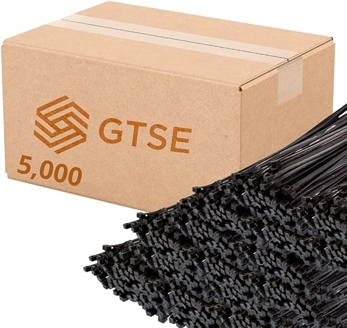 GTSE 14 Inch Black Zip Ties, 5,000 Bulk Pack, 50lb Strength, UV Resistant Long Nylon Cable Ties, Self-Locking 14" Tie Wraps