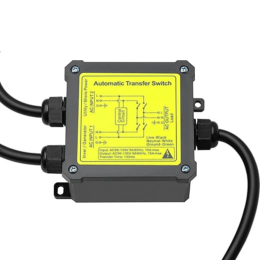 15 Amp Transfer Switch, Dual Power Automatic Transfer Switch, Relay ATS for RV Home Generator Inverter