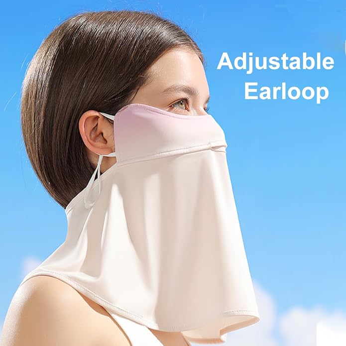 UPF 50+ Unisex Breathable Cooling Face Cover Sun UV Protection Earloop Neck Gaiter Scarf for Summer Outdoor Activities