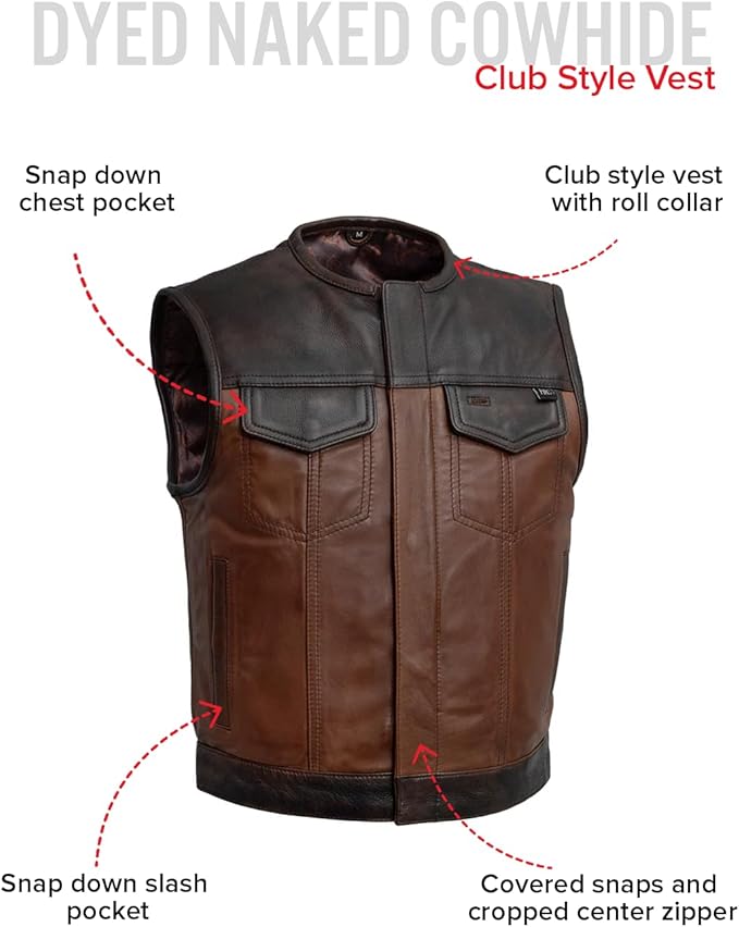 First Mfg Co - Lowside - Mens Motorcycle Biker Riding Canvas, Leather, Twill, Perforated Leather Vest