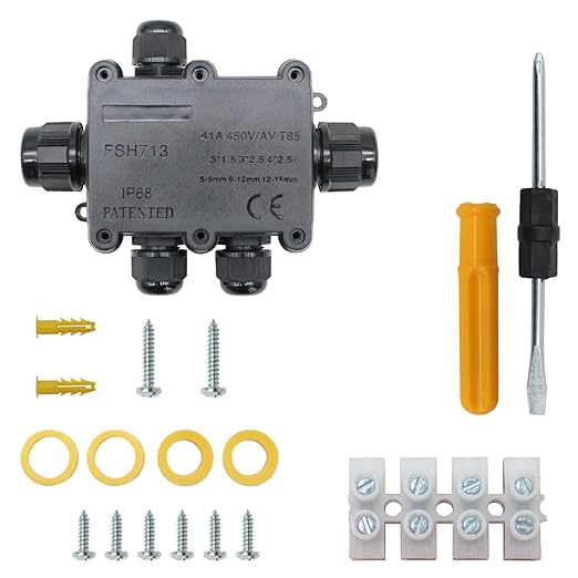 MAKERELE Outdoor Underground Electrical Junction Box Bury Waterproof 5 Way Open Splice Junction Box Electrical Cable Connector Wire Range 5 to 15mm with Screw Terminal Block Waterproof Junction Box
