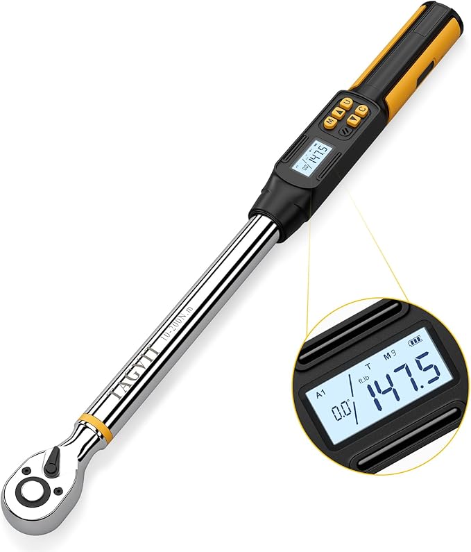 1/2 Inch Drive Digital Torque Wrench with Angle, 17.4-147.5Ft-lb/10-200Nm, Electronic Torque Wrench, ±2% Accuracy with with Preset Value, Data Storage, Buzzer and LED Flash Notification for Car
