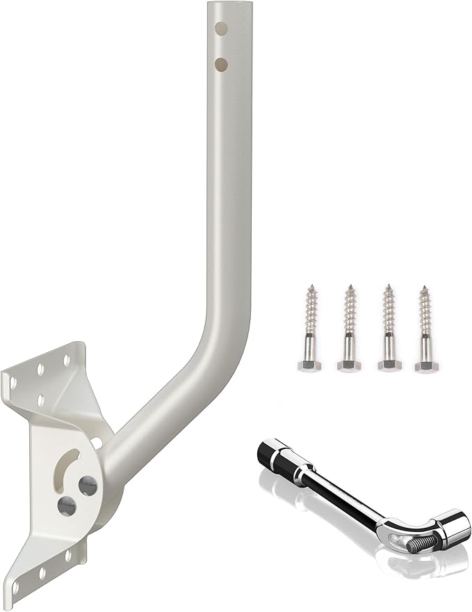 Universal Adjustable Mounting Pole, Steel J-Mount for Attic Outdoor Roof Wall Installation, Weatherproof Mast Pole, Mounting Bracket and Hardware Included (Diameter 1 1/4", Length 16 1/2", White)