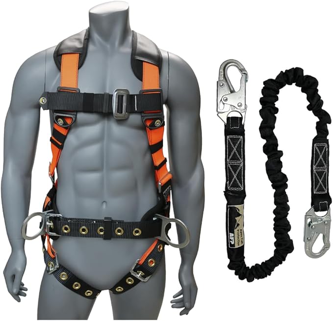 AFP Demon Comfortable Fall Protection Harness Kit – OSHA/ANSI PPE Full Body Safety Harness for Construction Work