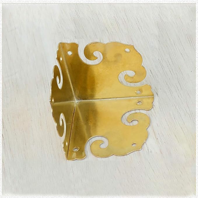 4Pcs Vintage Pure Brass Corner Protectors Antique Hardware Desk Edge Wooden Jewelry Gift Box Cabinet Three Sides Full Encase Corner Guard (Gold)