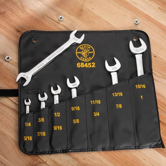 Klein Tools 68452 Open End SAE Wrench Set, 7-Piece With Rolling Pouch