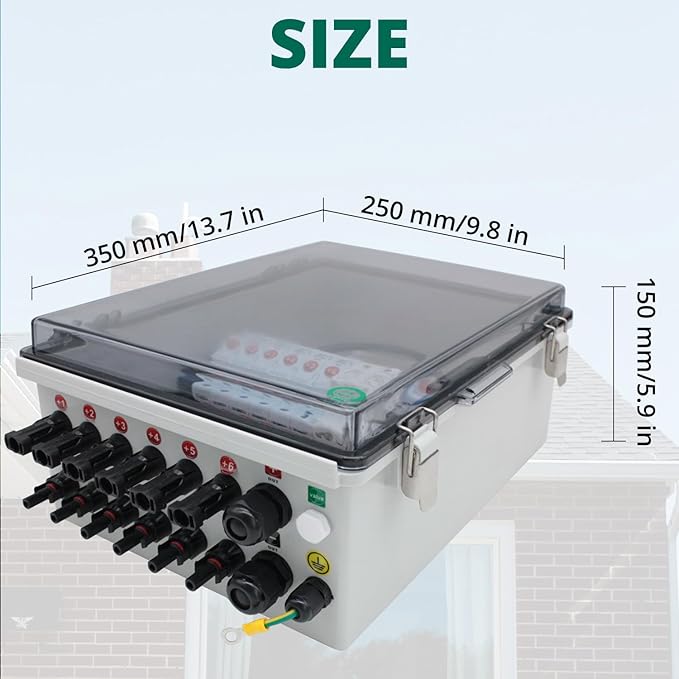 6 String Solar Combiner Box, IP65 Waterproof DC Combiner Box, Equipped with Circuit Breaker, Lightning Arrester and 15A Rated Current Fuse(Transparent, with Lock)