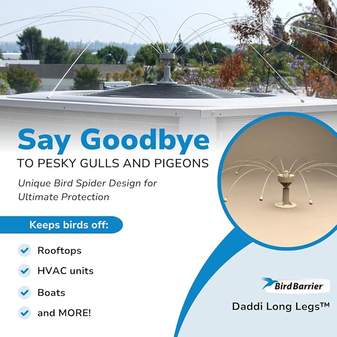 Bird Barrier Daddi Long Legs 4 Ft | Scare Birds Away with Innovative Bird Spider Design | Bird Deterrent for Outside | Easy Installation on Roofs, Boats & HVAC Units | Durable Stainless | Made in USA