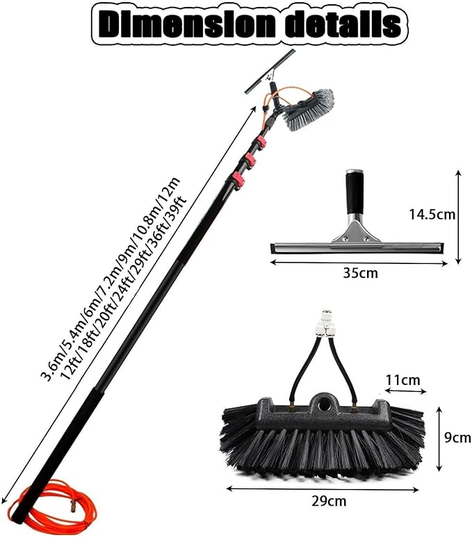Photovoltaic Panel Cleaning Tools, Solar Glass Telescopic Pole, Water Fed Pole Kit, Kit with Soap Dispenser Telescopic, for Window Glass Roof Outdoor Glass Brush 29cm-9m/29ft