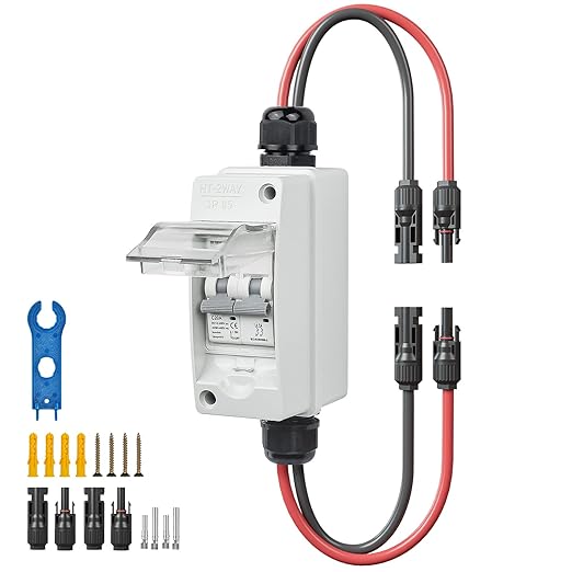 Solar Panel Disconnect Switch 400V DC/AC 20A Miniature Circuit Breaker with DIN Rail Box Enclosure Outdoor Small Breaker Box IP65 Waterproof UV-Proof for Solar PV Homes, Battery (20 Amp)