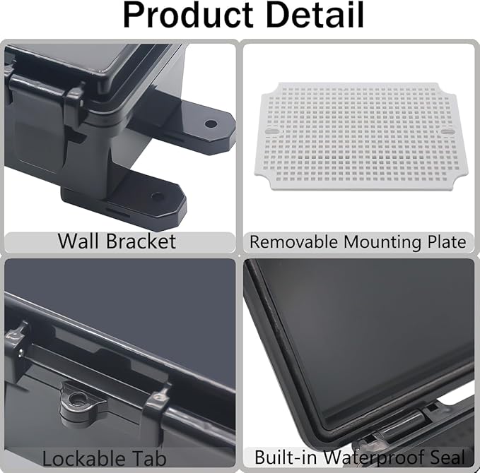 Junction Box, Hinged Black Clear Cover IP67 Waterproof ABS Project Box with Mounting Plate Electrical Box Enclosure with Wall Bracket 7.1 x 5.1 x 3.5inch(180x130x90mm)
